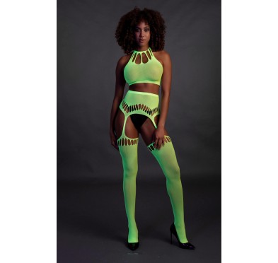 Two Piece with Crop Top and Stockings - Green - XS/XL