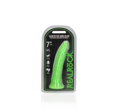 Slim Realistic Dildo with Suction Cup - Glow in the Dark - 7'' / 18 cm