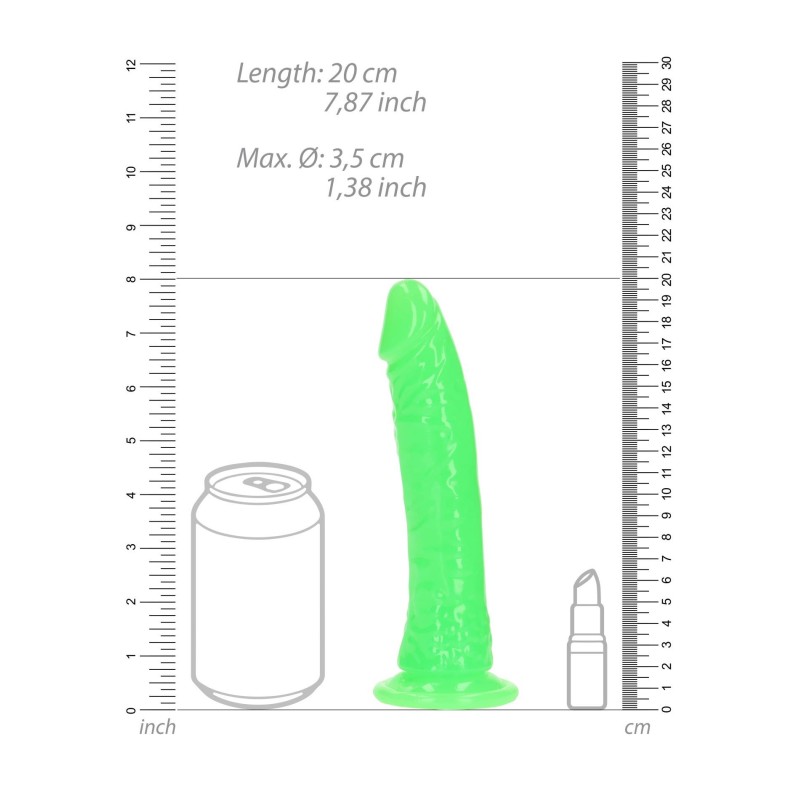 Slim Realistic Dildo with Suction Cup - Glow in the Dark - 7'' / 18 cm