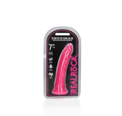 Slim Realistic Dildo with Suction Cup - Glow in the Dark - 7'' / 18 cm