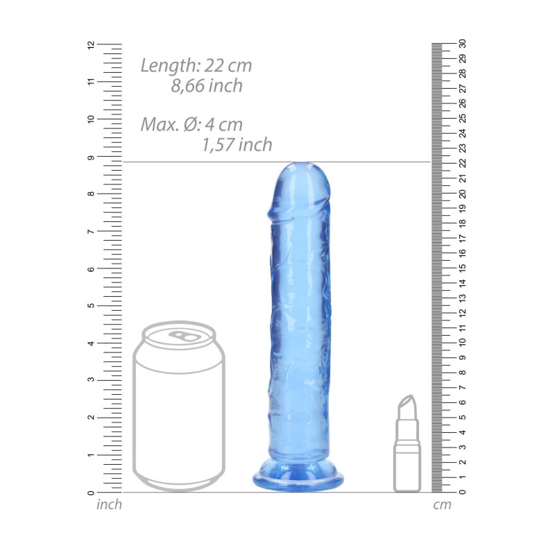 Żelowe niebieskie dildo z przyssawką waginalne i analne 22 cm