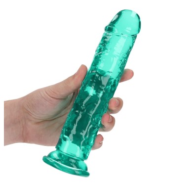 Żelowe zielone dildo z przyssawką waginalne i analne 22 cm