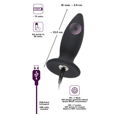 Korek analny silikonowy z wibracjami 12,5 cm Black Velvets