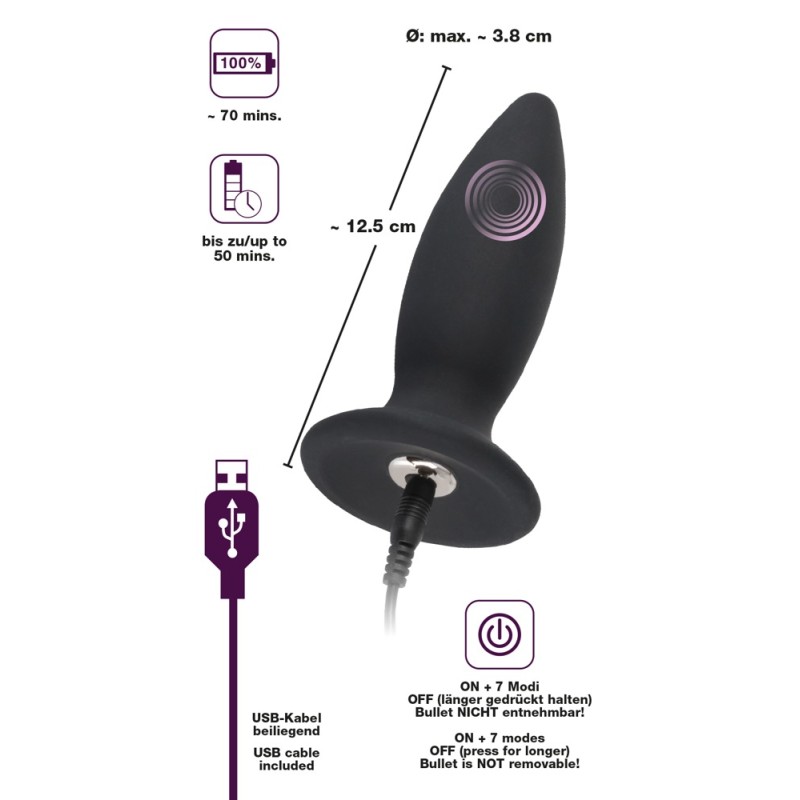 Korek analny silikonowy z wibracjami 12,5 cm Black Velvets