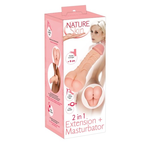 2 w 1 Przedłużka i masturbator Nature Skin