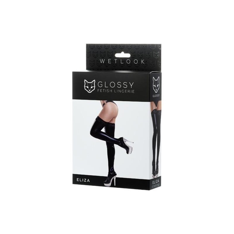 Pończochy Eliza Glossy Shiny Wetlook z koronką XL TOYFA